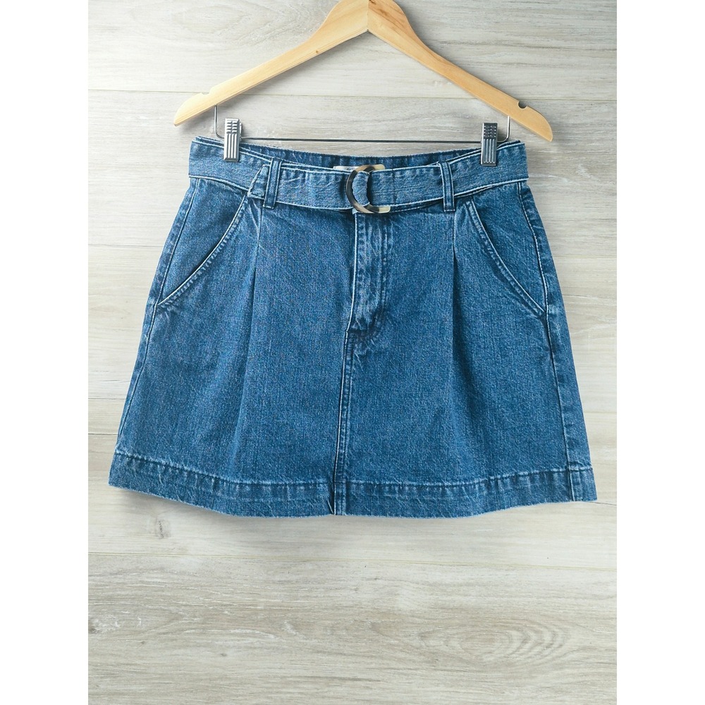 We The Free Denim Mini Skirt Women 30 Blue Excellent Belted Pleated